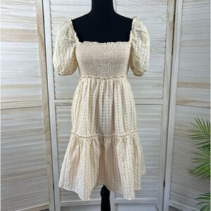 Storia Smocked Milkmaid Babydoll Mini Dress Medium
